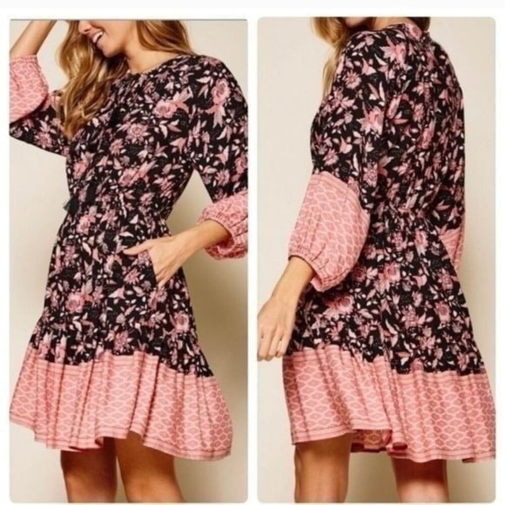 BLACK FLORAL DRESS. NEW-SIZE: SMALL